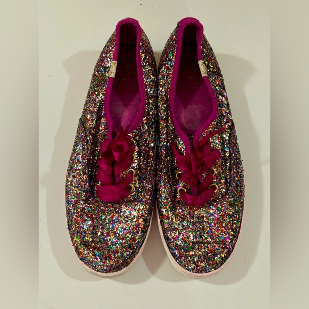 Keds X Kate Spade Fuchsia Multi Color Glitter Ribbon Tie Sneakers 6